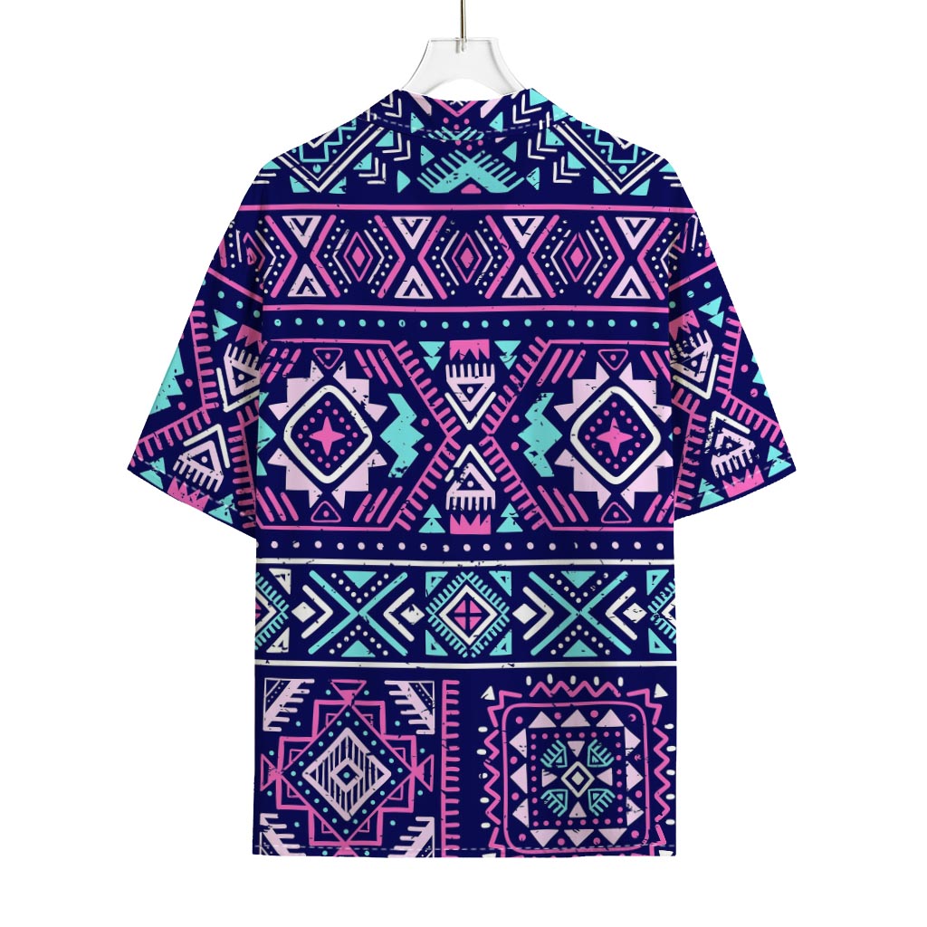 Blue And Pink Aztec Pattern Print Rayon Hawaiian Shirt