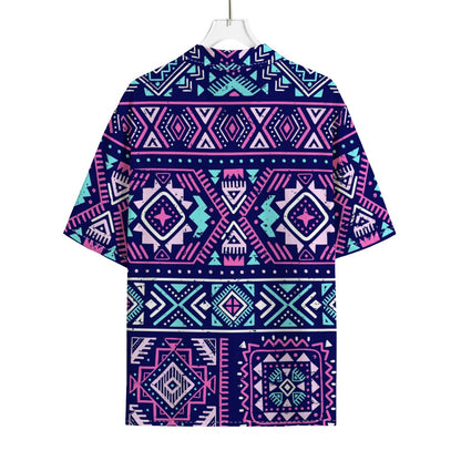Blue And Pink Aztec Pattern Print Rayon Hawaiian Shirt