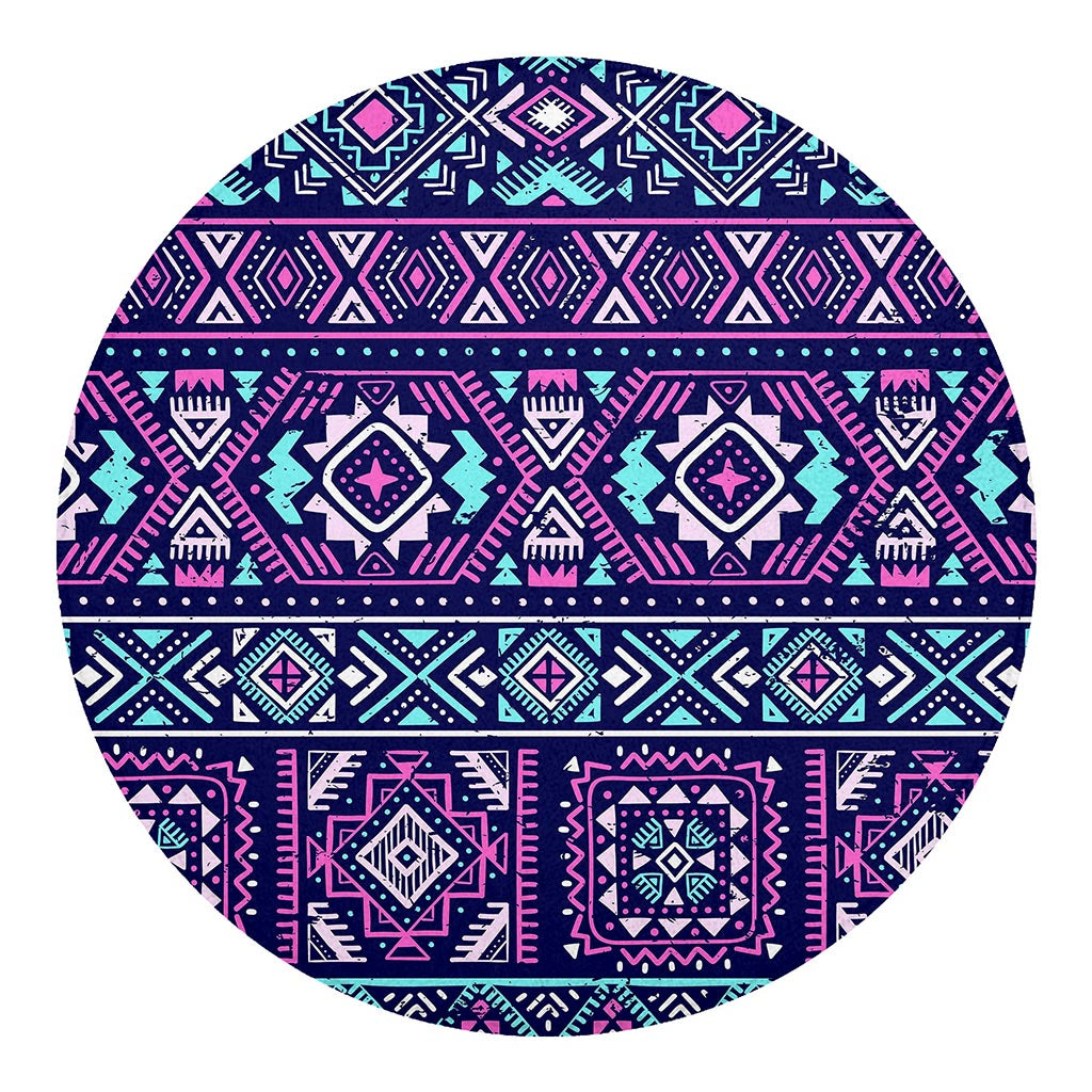 Blue And Pink Aztec Pattern Print Round Blanket