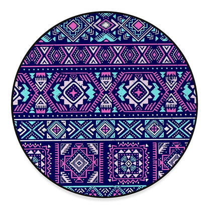 Blue And Pink Aztec Pattern Print Round Floor Mat