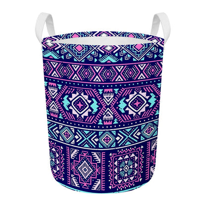 Blue And Pink Aztec Pattern Print Round Laundry Basket