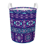 Blue And Pink Aztec Pattern Print Round Laundry Basket