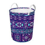 Blue And Pink Aztec Pattern Print Round Laundry Basket