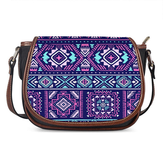 Blue And Pink Aztec Pattern Print Saddle Bag