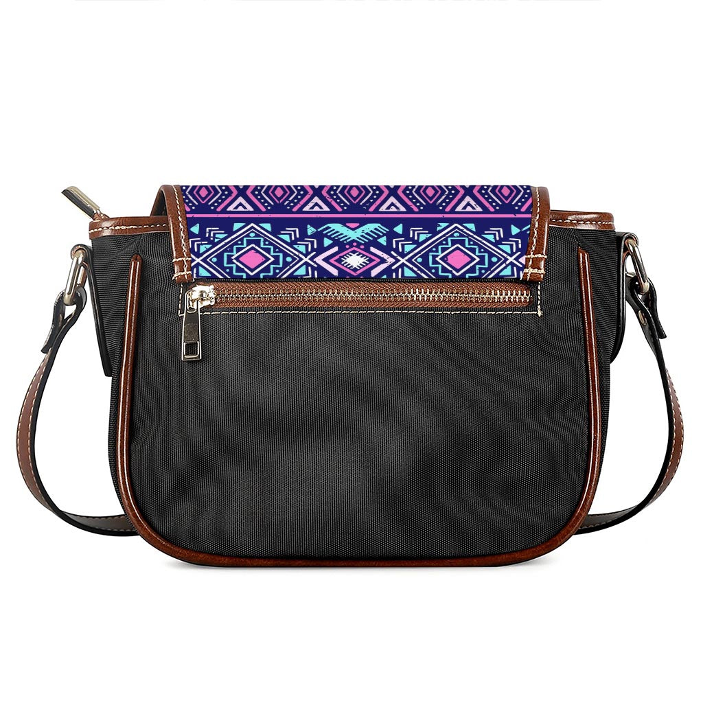 Blue And Pink Aztec Pattern Print Saddle Bag