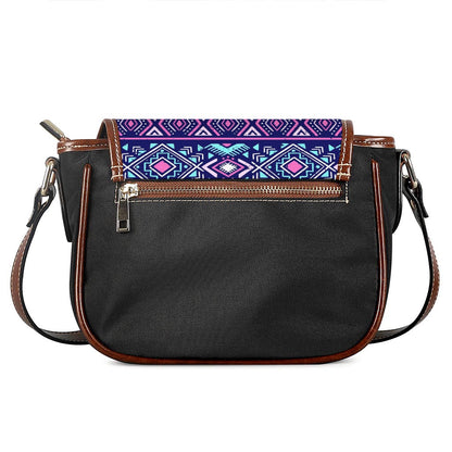 Blue And Pink Aztec Pattern Print Saddle Bag