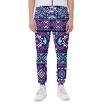 Blue And Pink Aztec Pattern Print Scuba Joggers