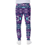 Blue And Pink Aztec Pattern Print Scuba Joggers