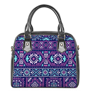 Blue And Pink Aztec Pattern Print Shoulder Handbag