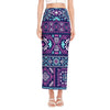 Blue And Pink Aztec Pattern Print Side Slit Maxi Skirt