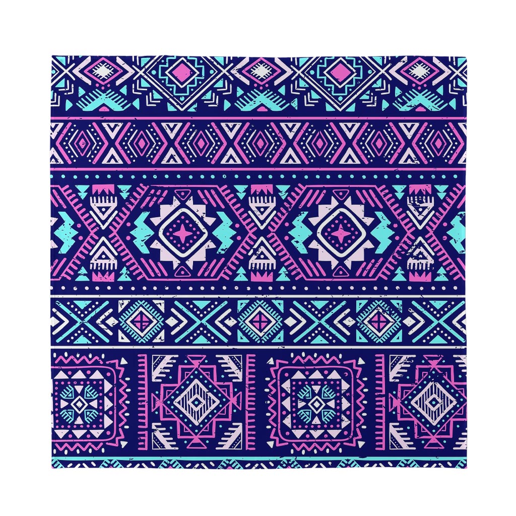 Blue And Pink Aztec Pattern Print Silk Bandana