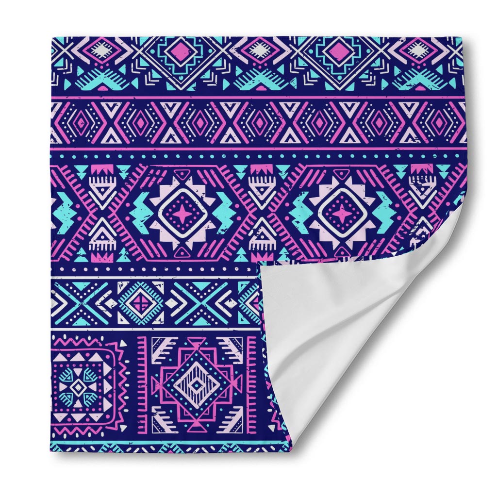 Blue And Pink Aztec Pattern Print Silk Bandana