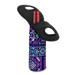 Blue And Pink Aztec Pattern Print Single Neoprene Wine Tote