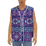 Blue And Pink Aztec Pattern Print Sleeveless Baseball Jersey