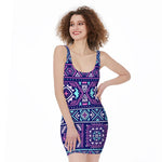 Blue And Pink Aztec Pattern Print Sleeveless Bodycon Dress