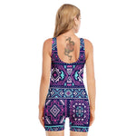 Blue And Pink Aztec Pattern Print Sleeveless One Piece Swimsuit