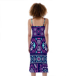 Blue And Pink Aztec Pattern Print Slim Fit Midi Cami Dress