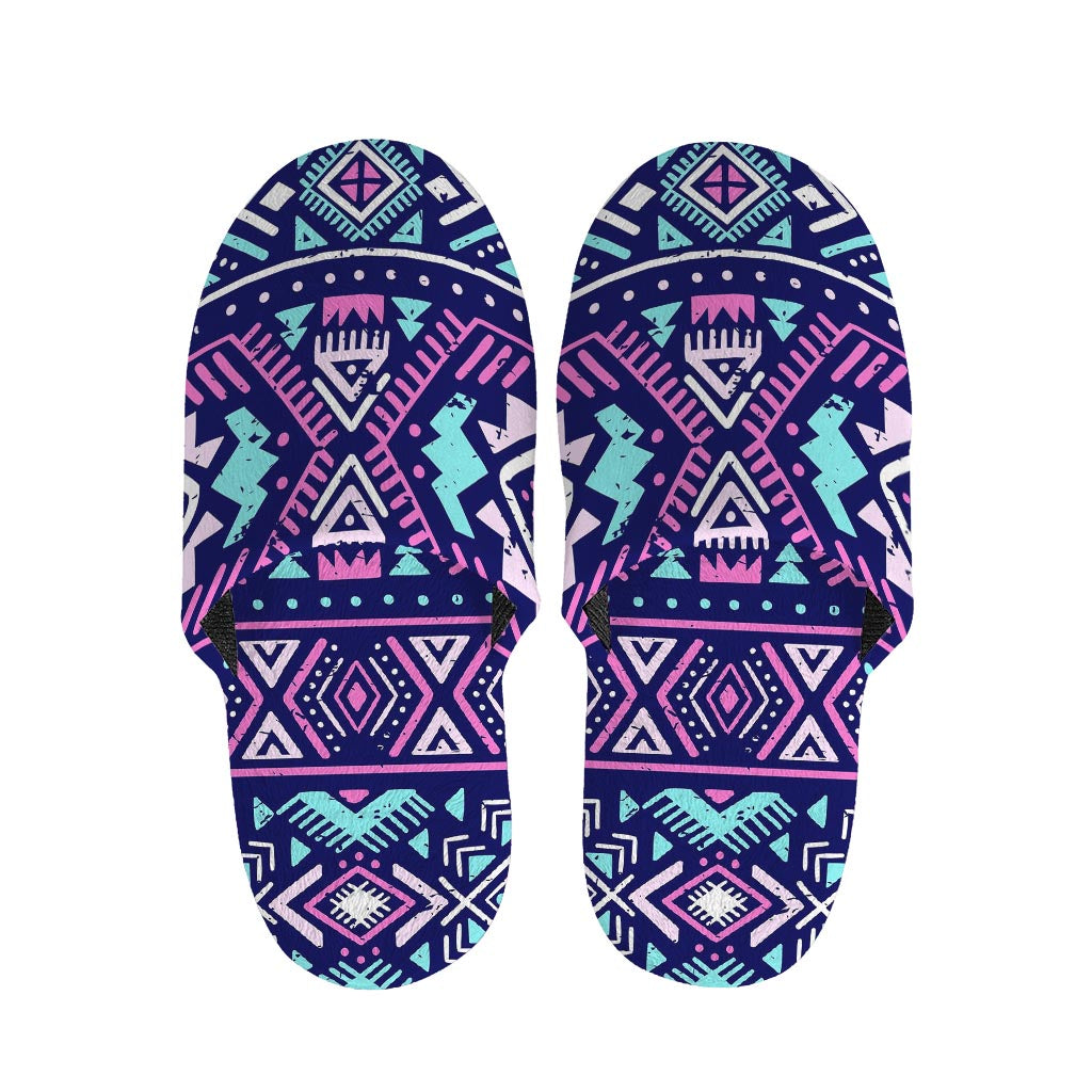 Blue And Pink Aztec Pattern Print Slippers