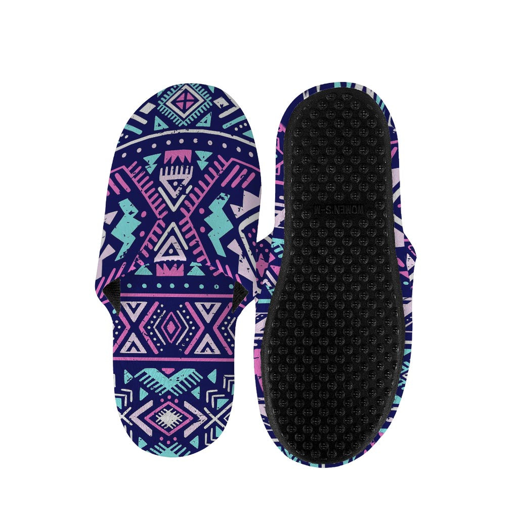 Blue And Pink Aztec Pattern Print Slippers
