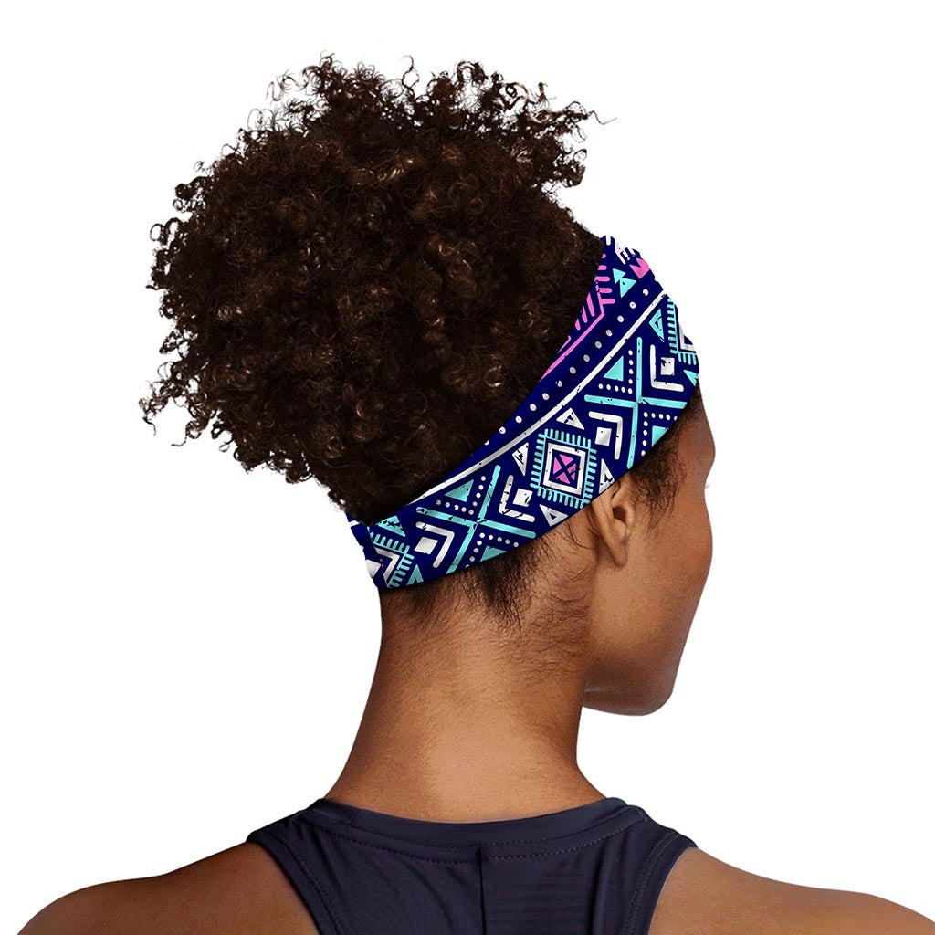 Blue And Pink Aztec Pattern Print Sports Headband