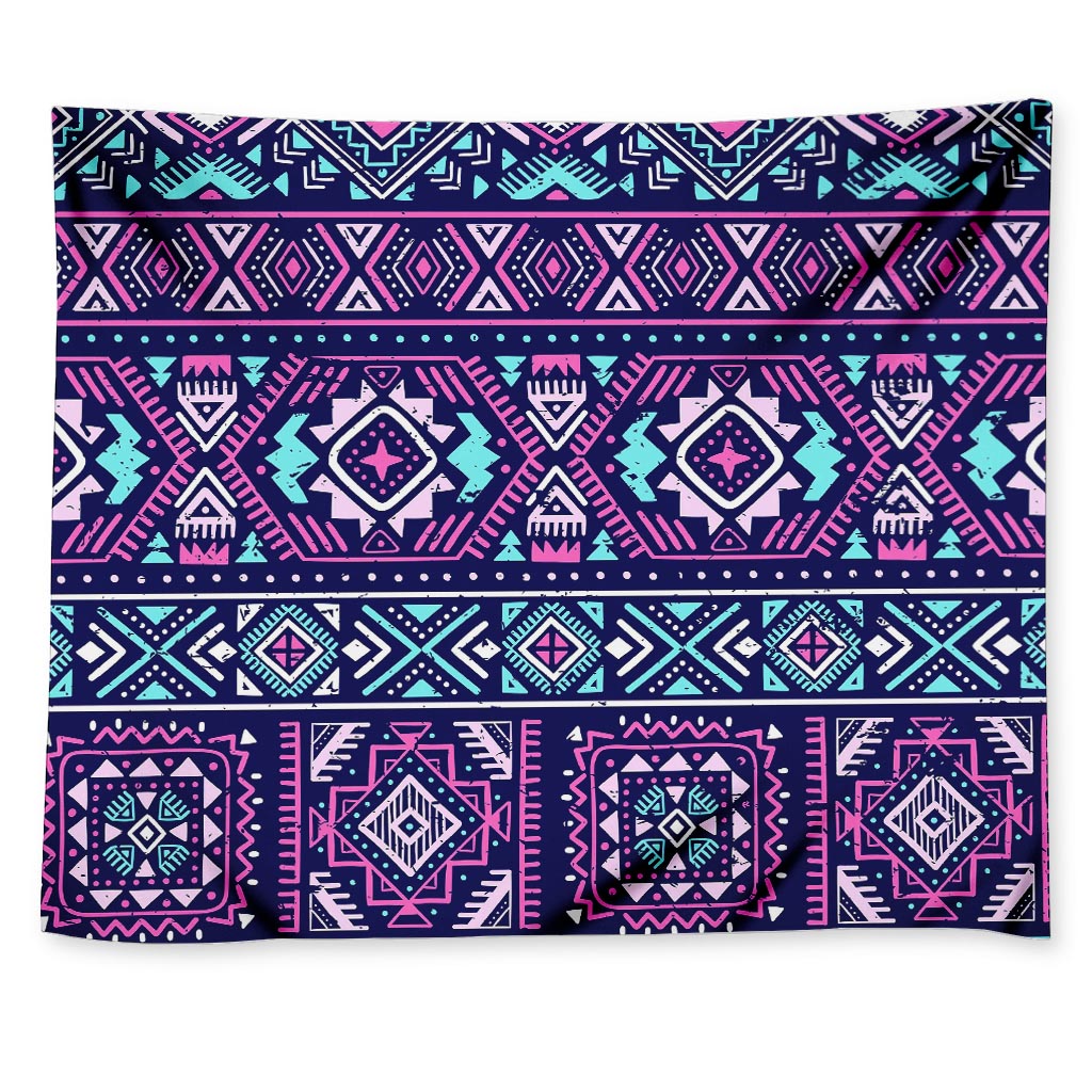 Blue And Pink Aztec Pattern Print Tapestry
