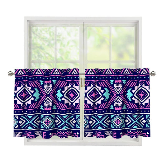 Blue And Pink Aztec Pattern Print Tier Curtains