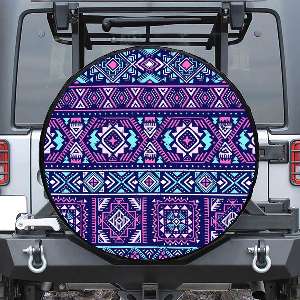 Blue And Pink Aztec Pattern Print Tire Cover