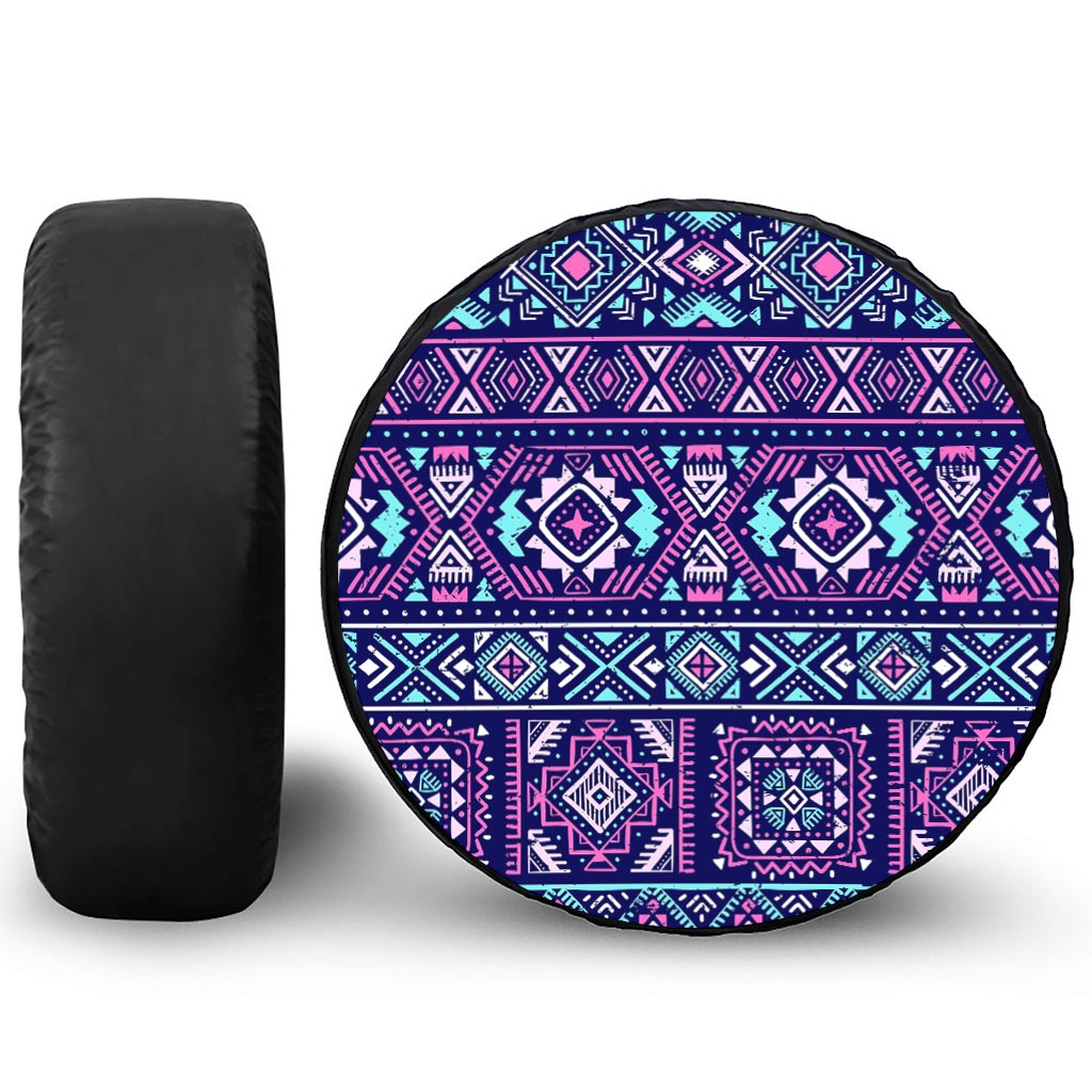 Blue And Pink Aztec Pattern Print Tire Cover