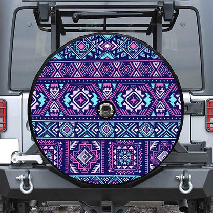 Blue And Pink Aztec Pattern Print Tire Cover With Camera Hole