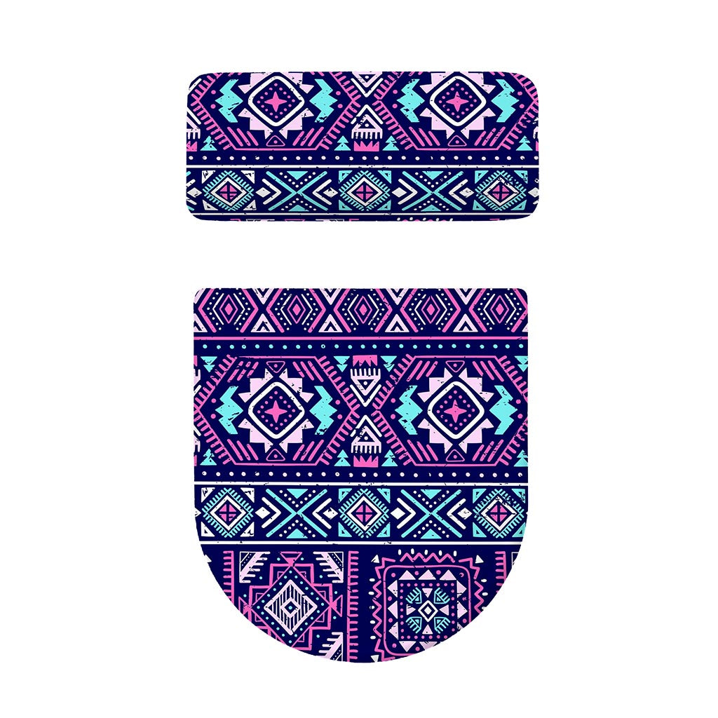 Blue And Pink Aztec Pattern Print Toilet Lid And Tank Cover Set