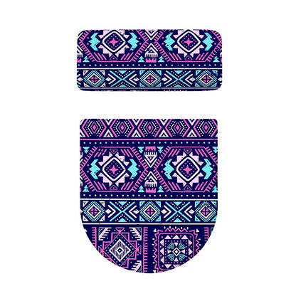 Blue And Pink Aztec Pattern Print Toilet Lid And Tank Cover Set