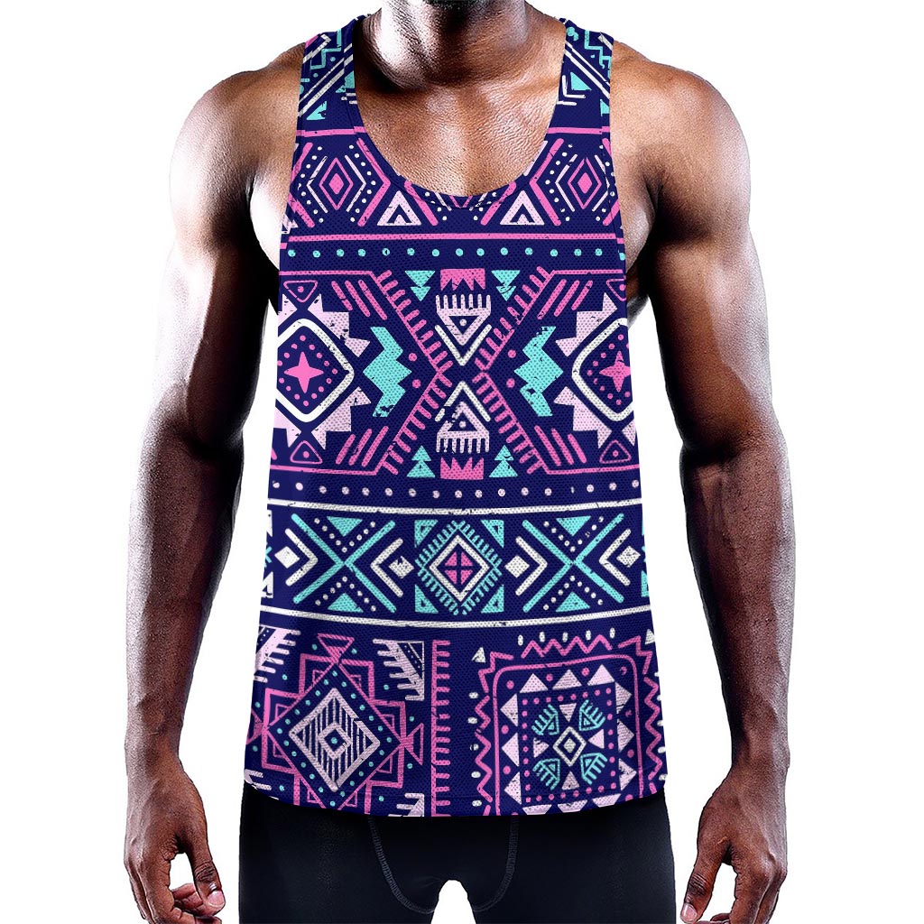 Blue And Pink Aztec Pattern Print Training Tank Top