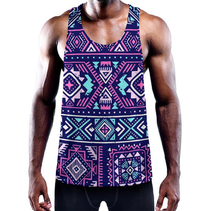 Blue And Pink Aztec Pattern Print Training Tank Top