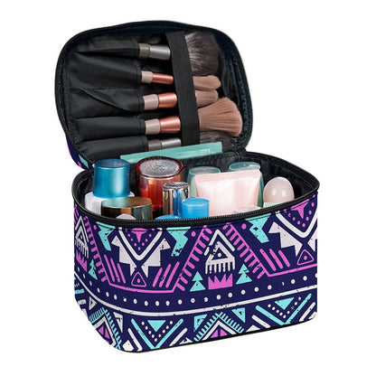 Blue And Pink Aztec Pattern Print Travel Makeup Bag