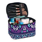 Blue And Pink Aztec Pattern Print Travel Makeup Bag
