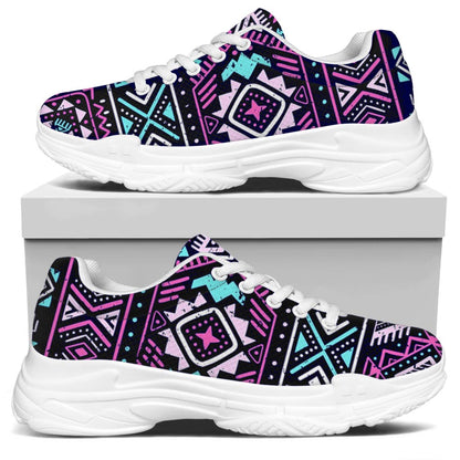 Blue And Pink Aztec Pattern Print White Chunky Shoes