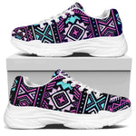 Blue And Pink Aztec Pattern Print White Chunky Shoes