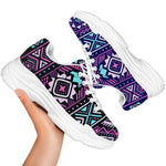 Blue And Pink Aztec Pattern Print White Chunky Shoes
