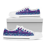 Blue And Pink Aztec Pattern Print White Low Top Sneakers