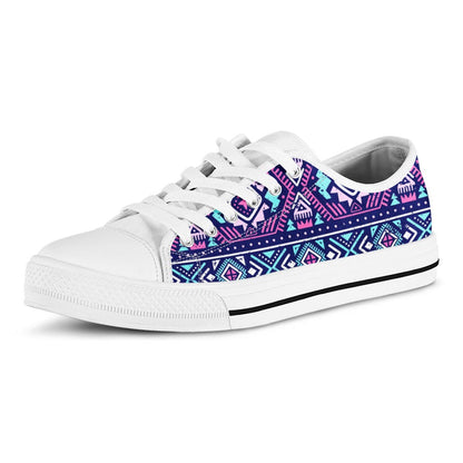 Blue And Pink Aztec Pattern Print White Low Top Sneakers