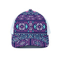 Blue And Pink Aztec Pattern Print White Mesh Trucker Hat