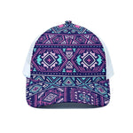 Blue And Pink Aztec Pattern Print White Mesh Trucker Cap