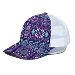 Blue And Pink Aztec Pattern Print White Mesh Trucker Cap