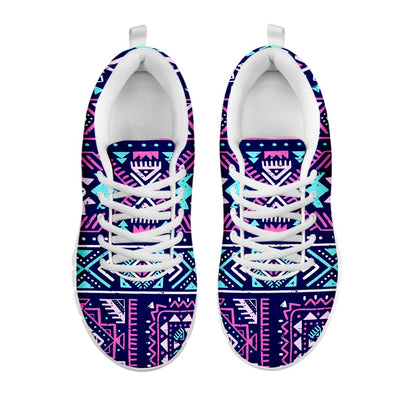 Blue And Pink Aztec Pattern Print White Running Shoes
