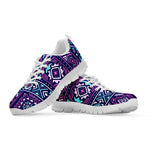 Blue And Pink Aztec Pattern Print White Running Shoes