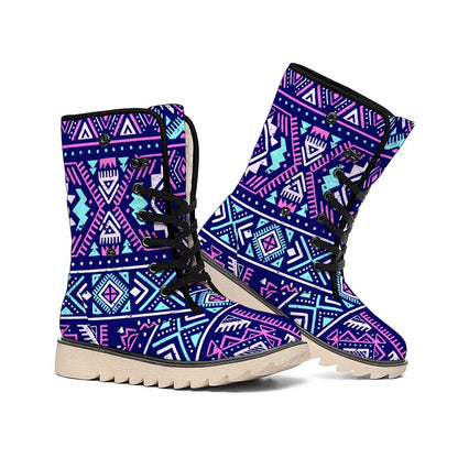Blue And Pink Aztec Pattern Print Winter Boots