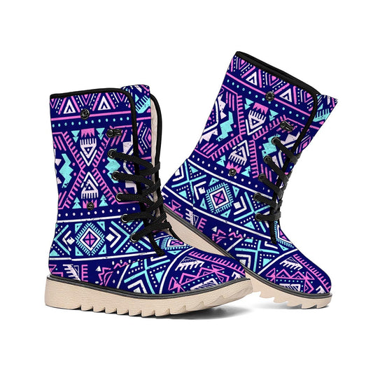 Blue And Pink Aztec Pattern Print Winter Boots