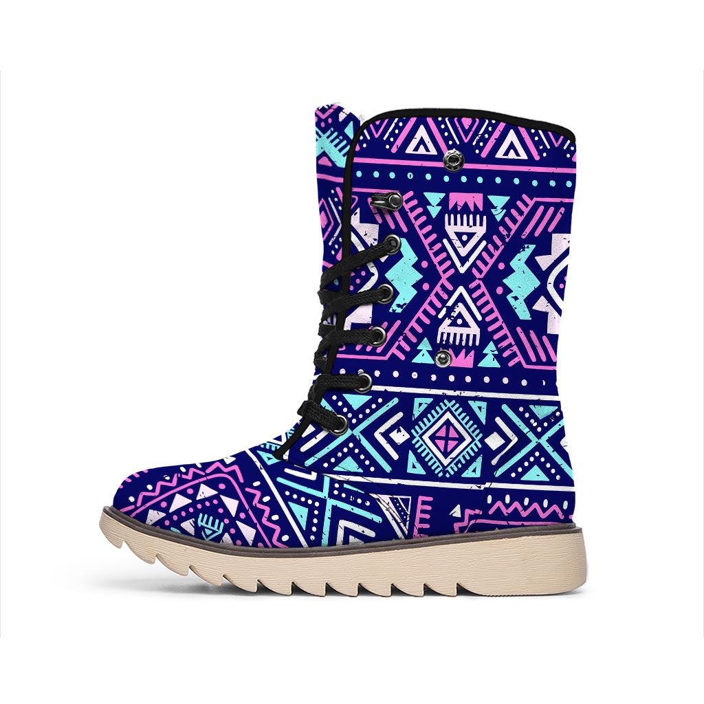 Blue And Pink Aztec Pattern Print Winter Boots