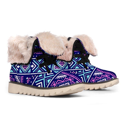 Blue And Pink Aztec Pattern Print Winter Boots