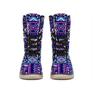 Blue And Pink Aztec Pattern Print Winter Boots